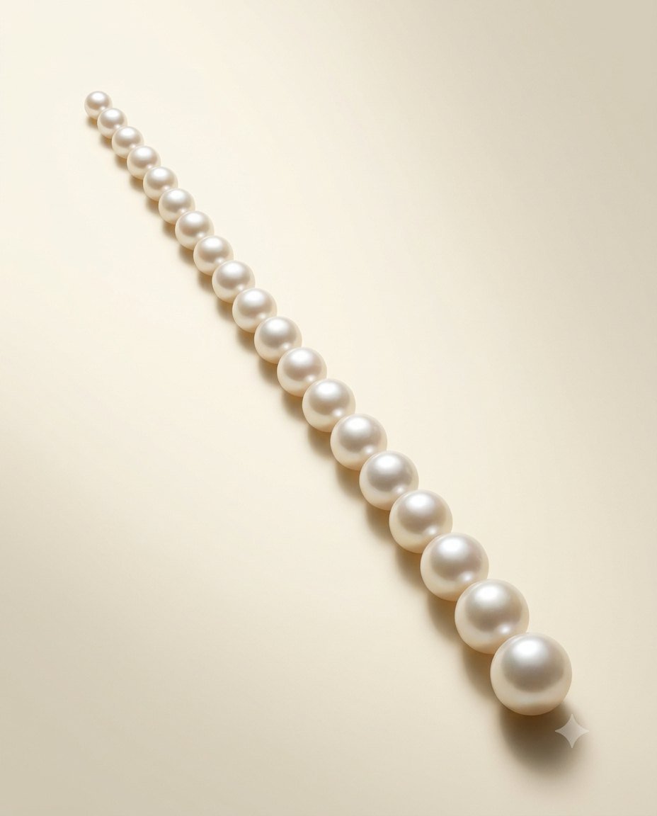 Nobori collection — a pure directional progression from smaller to larger pearls