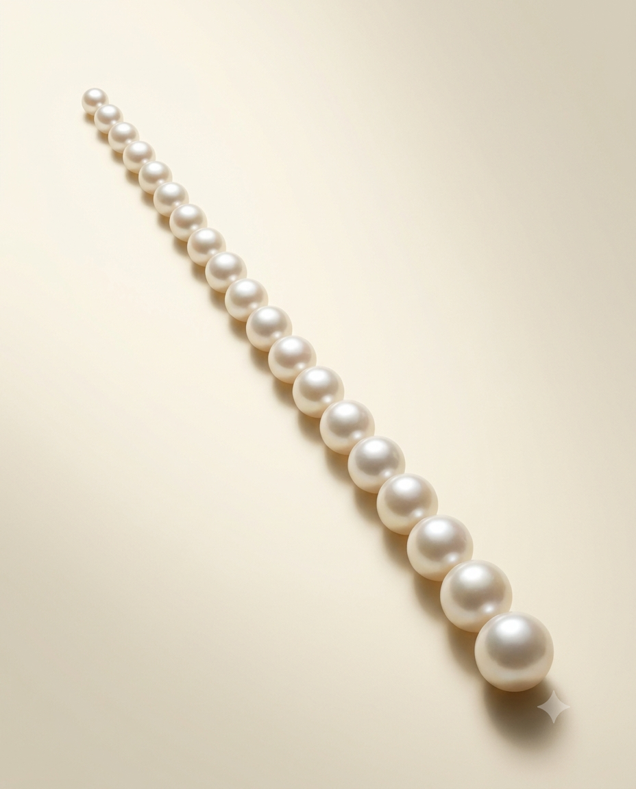 Nobori collection — a pure directional progression from smaller to larger pearls
