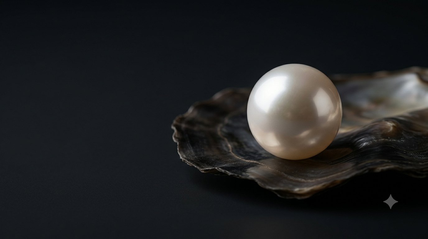 A single luminous pearl strand against a dark charcoal environment