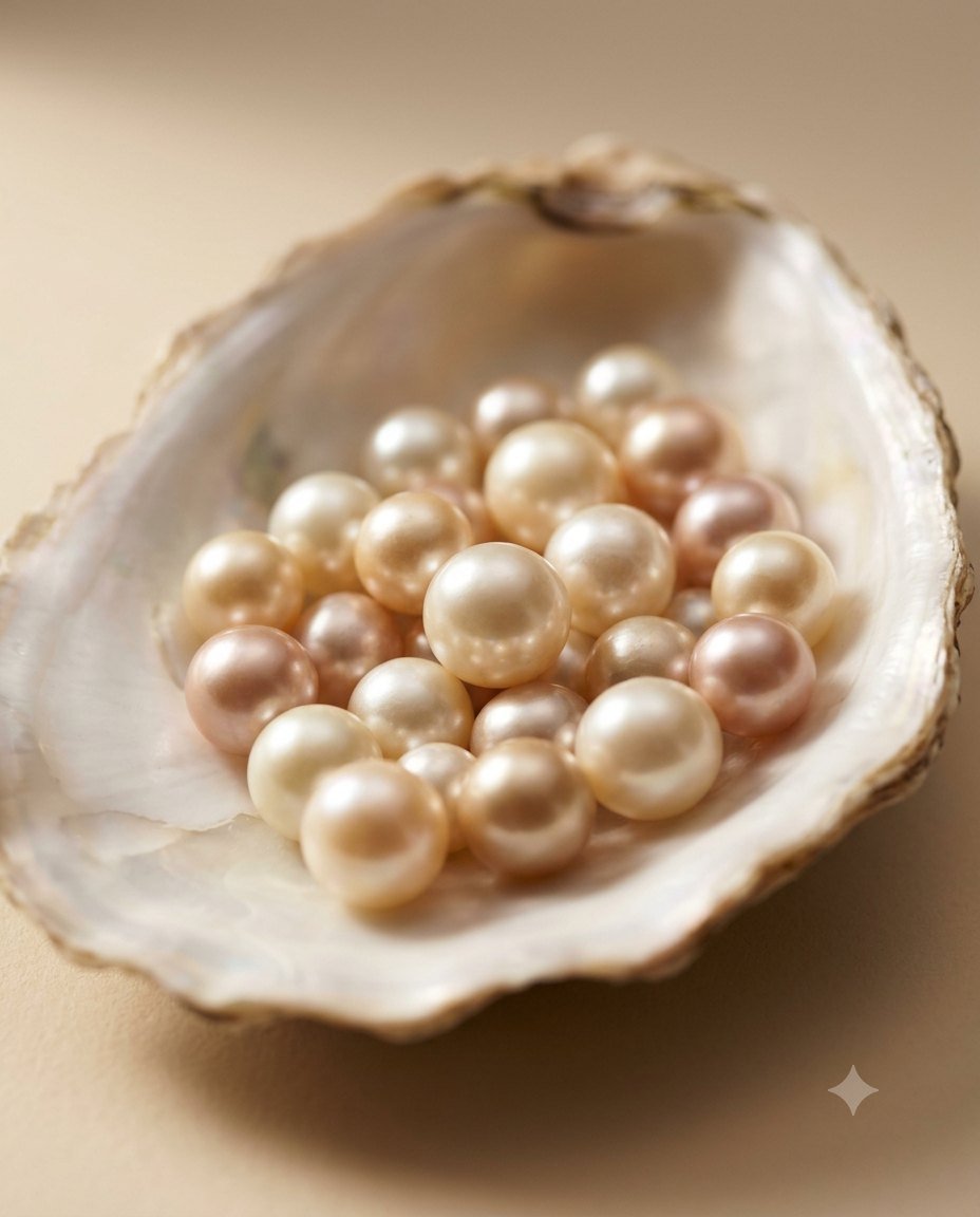 Close-up of carefully arranged pearls showcasing craftsmanship and detail