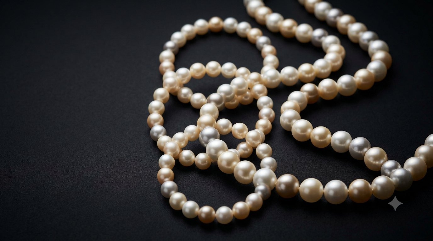 Abstract macro arrangement of pearls in a deliberate geometric pattern