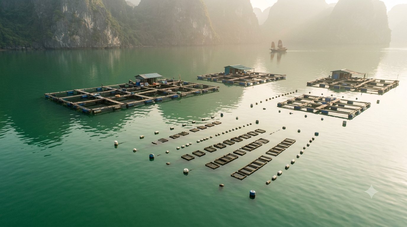 Professional pearl aquaculture environment on the Vietnamese coast