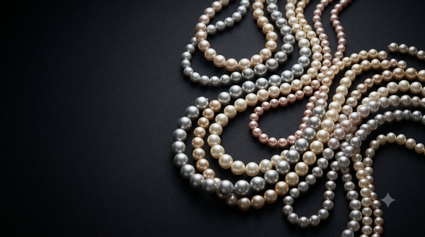 Editorial arrangement of premium Nobilis pearl strands