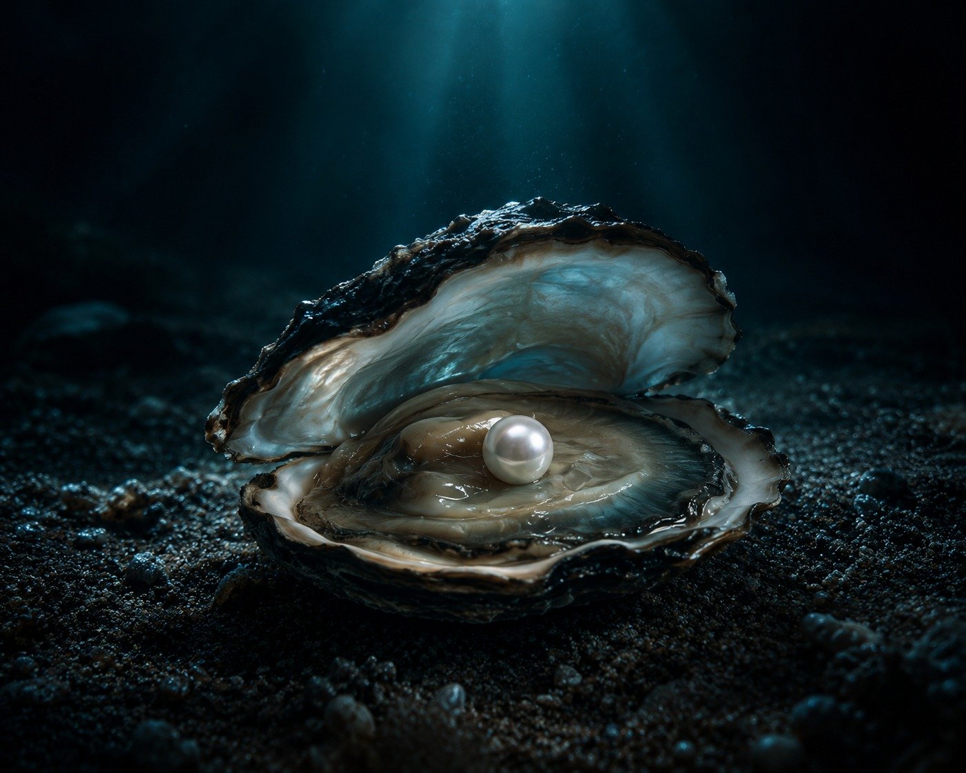 Pearl forming inside oyster